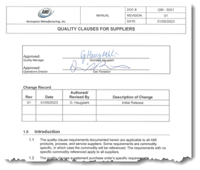 QM-5001 Quality Clauses for Suppliers